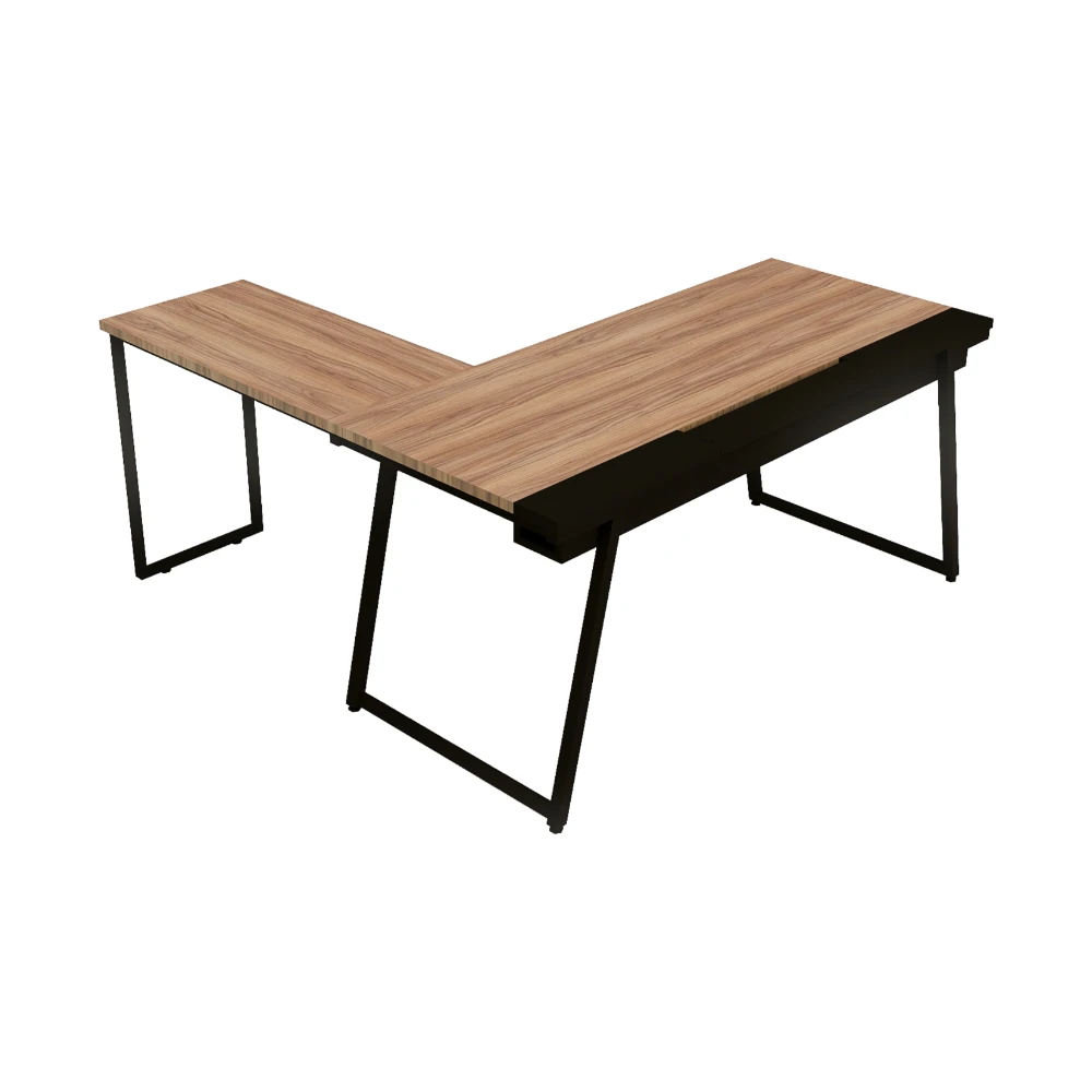 Mesa de escritório em L industrial com extensão e bandeja Soho
